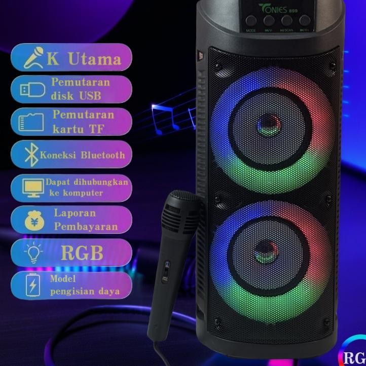 Speaker Bluetooth Karaoke Tonies899 Free Mic 8Inci Salon Portable Radio Fm Speaker Wireless Led