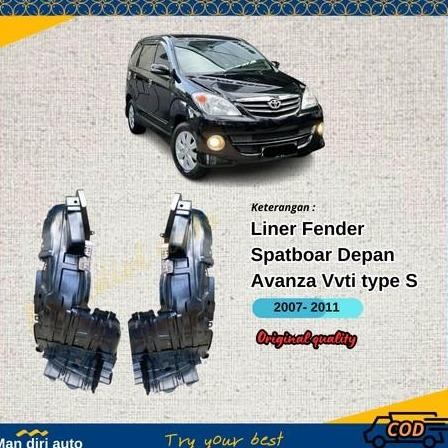LINER FENDER DEPAN/ SPAKBOAR KOLONG DEPAN AVANZA VVTI 2004 - 2011 KHUSU TYPE S ORIGINAL DAN TERPERCA