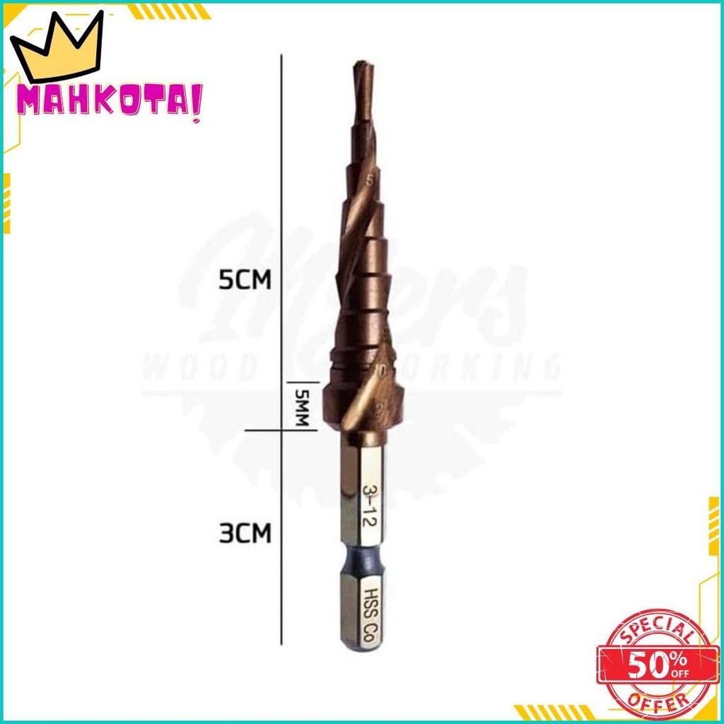 Mata Bor Pagoda Spiral Hss Cobalt M35 Hex Step Drill 3 -12Mm Gratis Ongkir