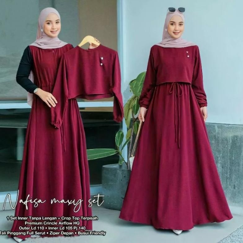 Nafisa Maxy Set 2In1 Inner+Outer Gamis Wanita Stock