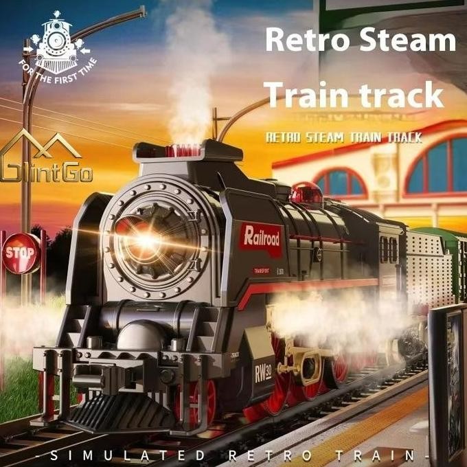 TERLARIS - Kereta Mainan Listrik Set Mainan Rel Kereta Model Retro/Vintage Kereta Uap Mainan Bonus R