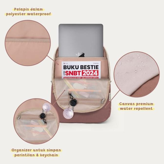 TWOSTRAP - Rustic Backpack - Tas Ransel Laptop Wanita 14 inch Slim Canvas Anti Air Sekolah Kuliah