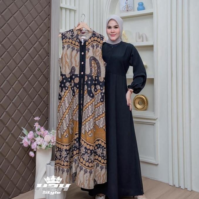 Gamis Batik Kekinian Gamis Batik Pesta 2 in 1 Kombinasi Jack Black Gamis Mewah COD