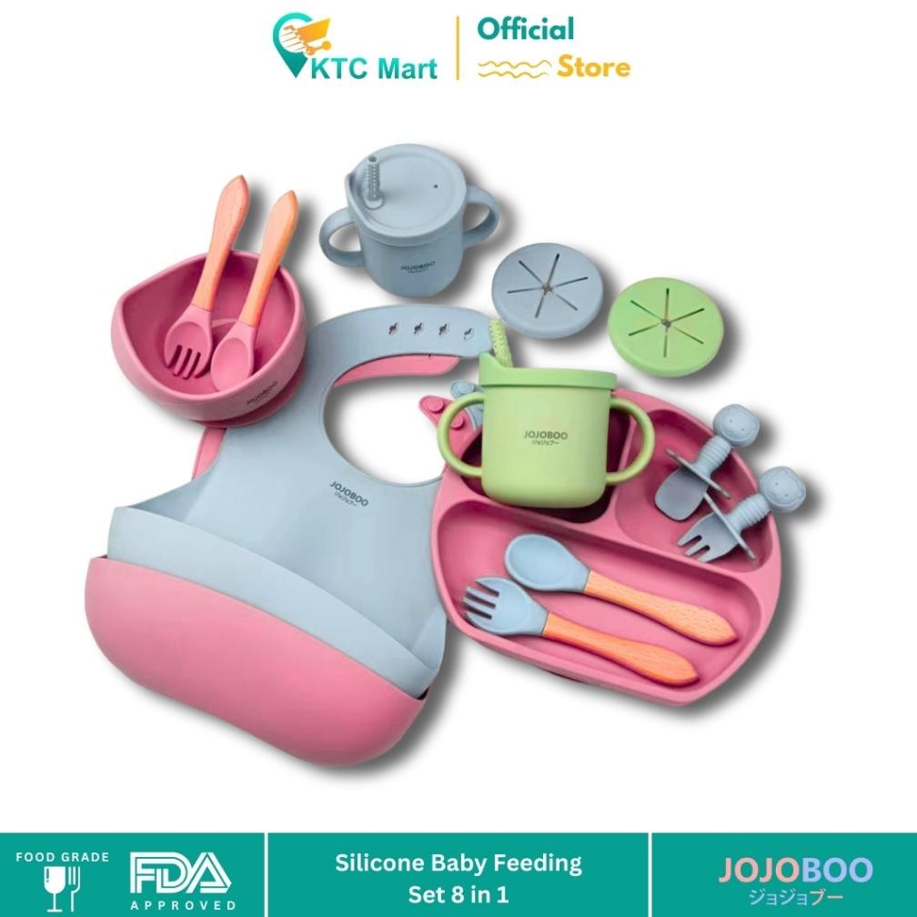 JOJOBOO - 8 in 1 Peralatan Makan Bayi Set Silicon Suction Food Grade Baby Feeding Set