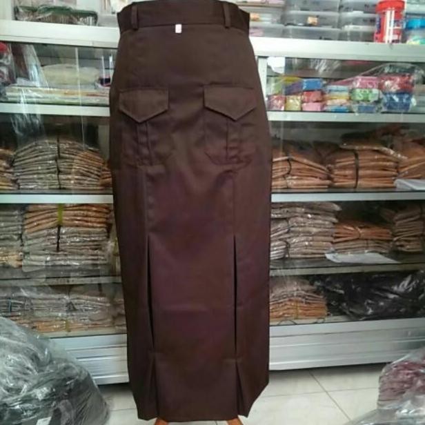 (Expert) Rok span Pramuka SMP belah 2 kantong depan ROK SPAN COKLAT ROK PRAMUKA