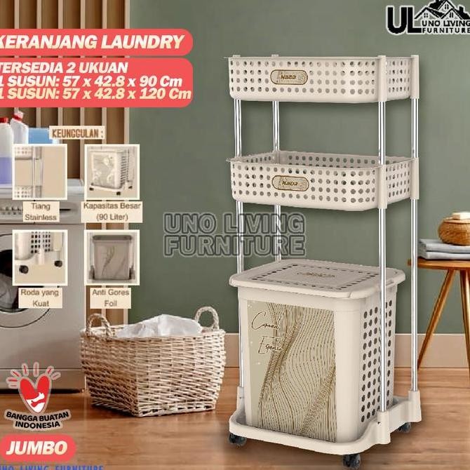 Laundry Basket Jumbo Stainless Steel Rak Keranjang Baju Naiba Emerald