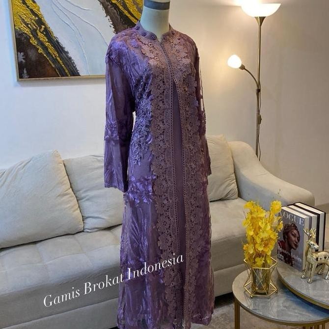 Gamis Niki Brukat Jumbo Y108,ungu denim D163 ,Bordir Formal Ibu Muslim Nyaman Tile Menyusui Wanita K