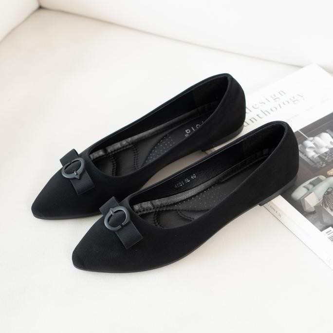 Laviola 4551 Lsh - Sepatu Flat Wanita Black Pink Shoes Kerja