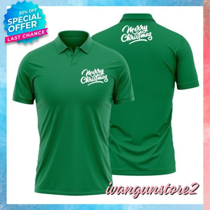HIGHT CLASS KAOS POLO SHIRT TSHIRT BAJU KERAH DISTRO HIJAU FUJI NATAL MERRY CHRISTMAS KELUARGA SANTA