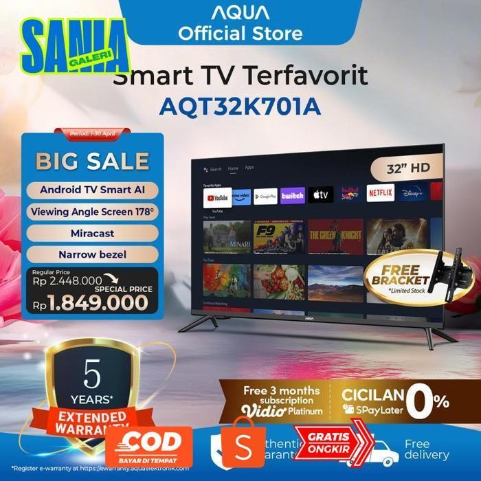 qw-45 rf-45 ew-45 AQUA Elektronik TV 32 inch AQT32K701A - 32 Inch Smart TV Android - HD - Google Pla