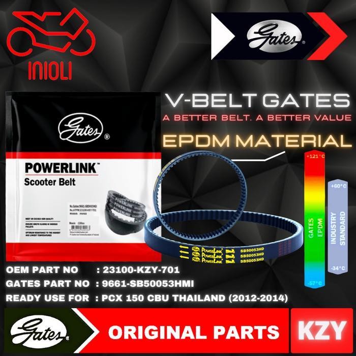 VAN BELT GATES V BELT V-BELT VBELT GATES POWERLINK HONDA PCX CBU 150 THAILAND 23100-KZY-701 ASLI ORI