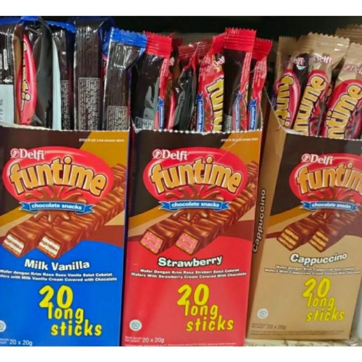 Delfi Funtime Vanila Long 20Gr Wafer 1 Box 20 Stis