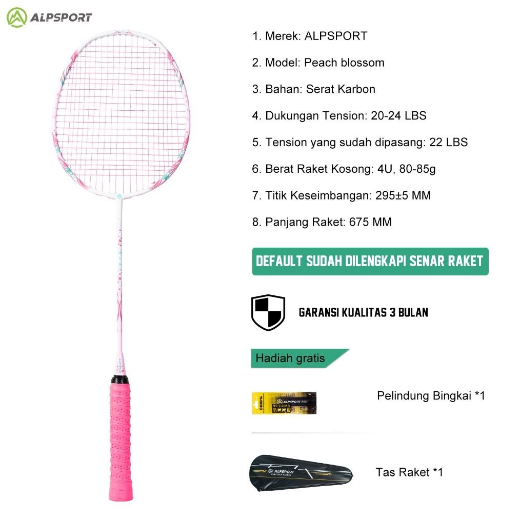 TERMURAH ALPSPORT New Cherry Badminton Racket 100% Serat Karbon Penuh Desain Asli Model Dewi Desain 