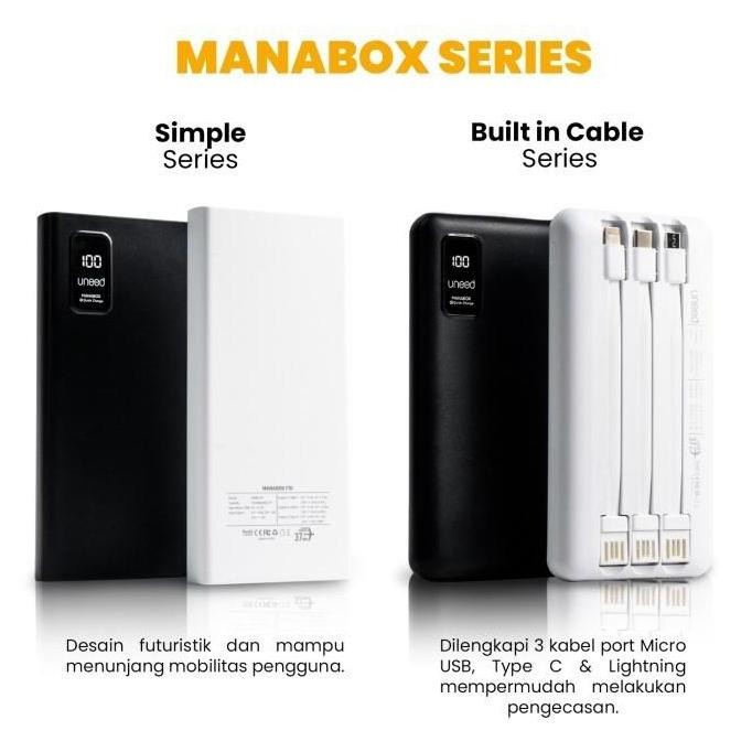 UNEED Powerbank Manabox Built in Cable 10000 20000 VOOC Quick Charge