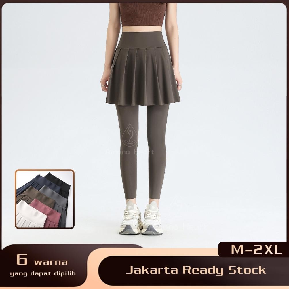 TERMURAH AmanoheartRok Celana Yoga 2 in 1 Hitam Biru Putih Sporty High Waist Legging Gym Jogging Baw