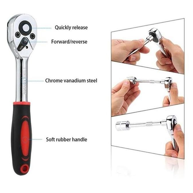Set Kunci Socket 46 Pcs Full Set (1/4 ") Pas Ring L Motor Kunci/Kunci L Set  Lengkap/Kunci Ring Pas 