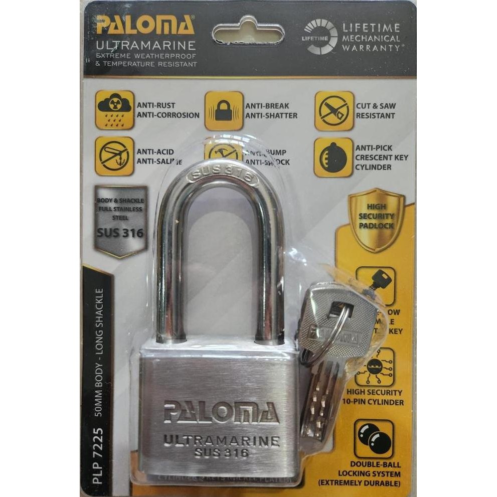 PALOMA PLP 7225 GEMBOK ULTRAMARINE SUS 316 50MM BODY - LONG SHACKLE