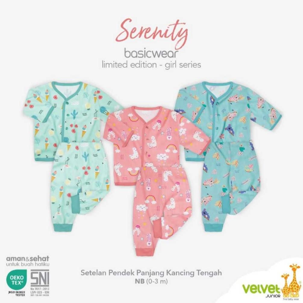 Velvet Junior 3Pcs Setelan Panjang Kancing Depan Motif  Terbaru