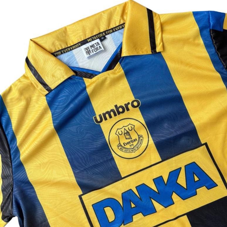 nefertari Jersey Retro Everton Away 1997-1998 Umbro Danka Kuning Hitam