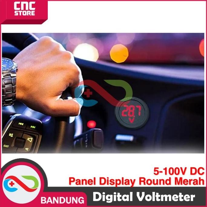 Voltmeter Digital Bulat Box Panel Display 5-100V Dc Round Merah Baru