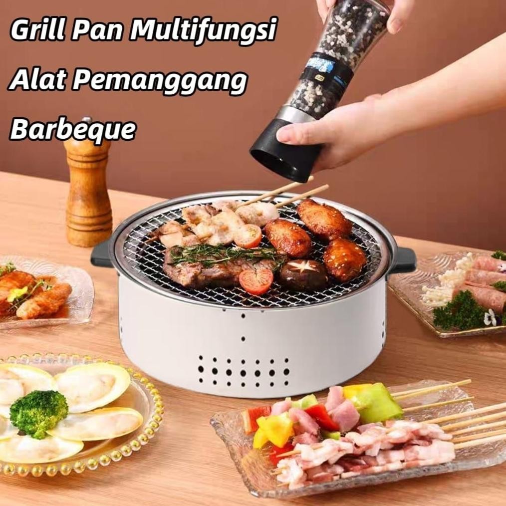 Alat Pemanggang Bulat Barbeque Grill Pan Multifungsi / Bakaran Sate Portable / Tempat Pemanggang MrL