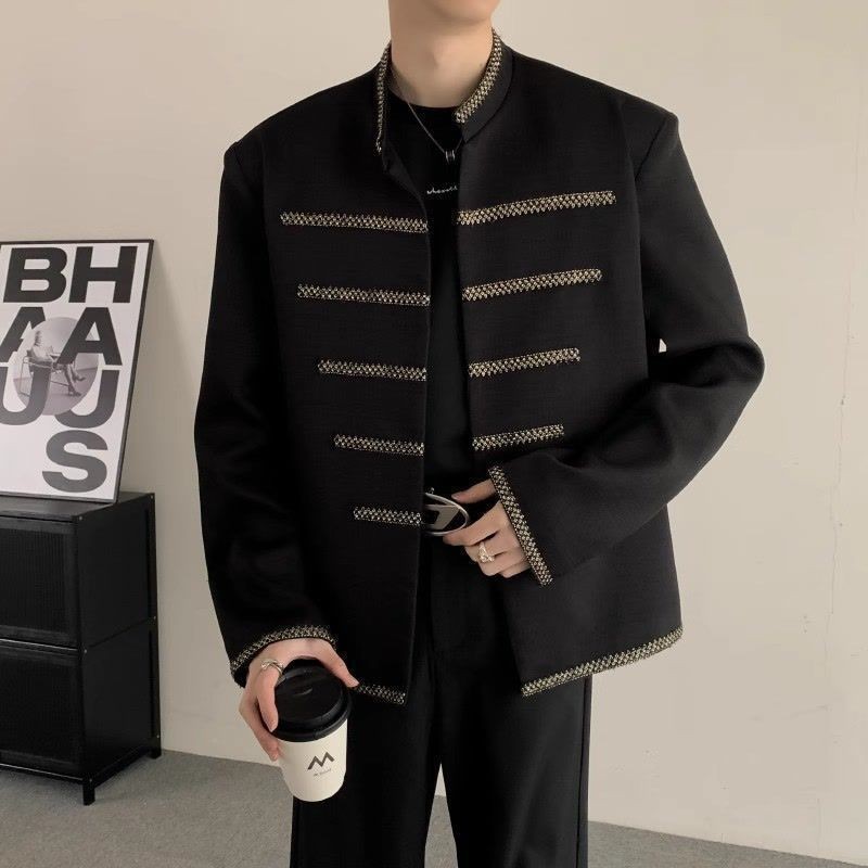 Jaket Jas Kasual Hitam Gaya Cina Baru Pria