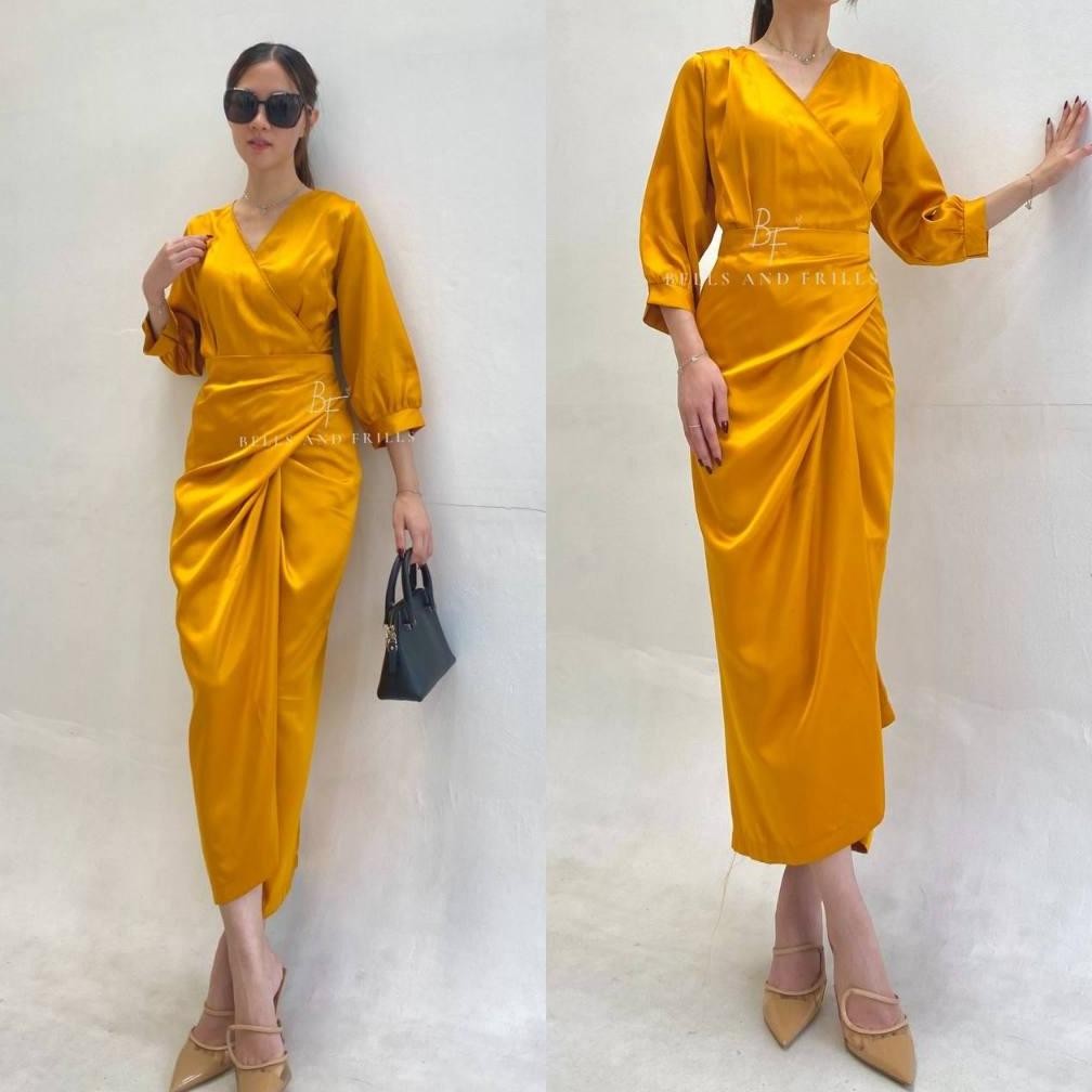 Terjangkau - NAURA One Set Rok Lilit Satin + Kimono Blouse / Set Satin Wrap Skirt Kondangan / Oneset