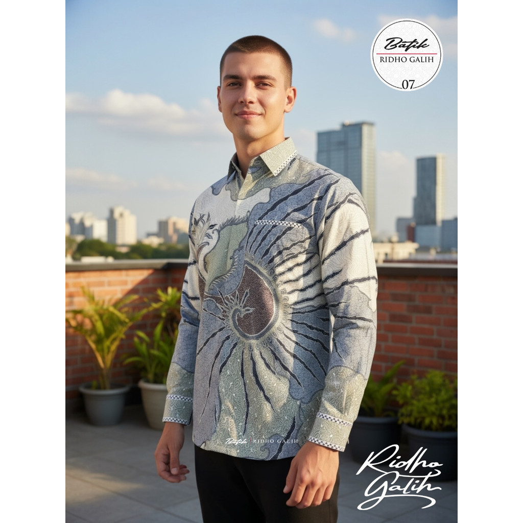 Batik Ridho Galih | Kemeja Batik Pria Lengan panjang Bahan Dobby India Premium | Jahitan TAILOR