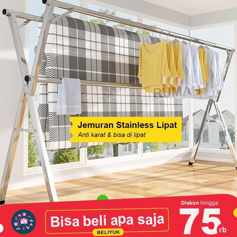 ALOO | Jemuran Lipat Besi untuk Baju Handuk Pakaian Bayi Praktis Stainless Steel Indoor Outdoor Balk