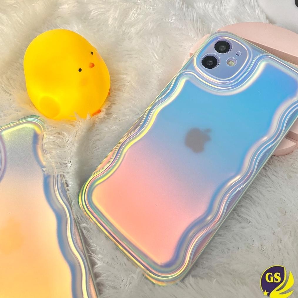 Cod Soft Case Matte Iphone Hologram Curly Puff 3D Aurora Gradient Case Gelombang Bantal Warna Gradia