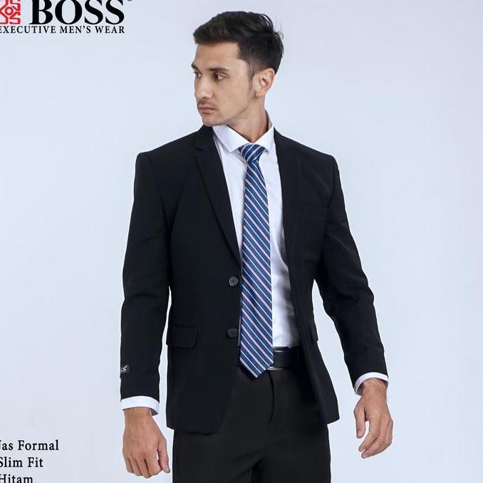 BOSS Jas Formal Pria Slim Fit RJB Hitam