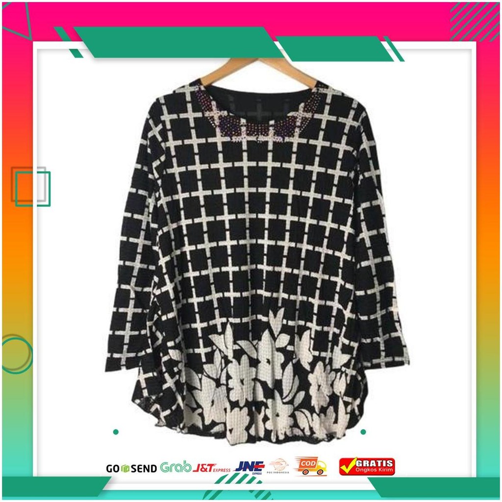 Atasan Tunik Jumbo Ld 110 Cm - Ld 130 Cm Tile Impor Melar Lapisan Furing Motif Kotak Fit To Xxl - 5X