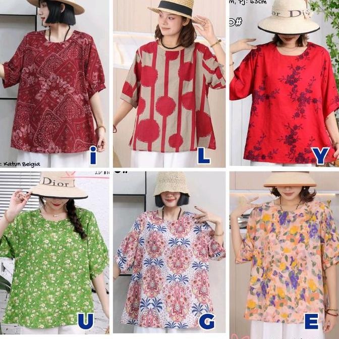 Blouse Bunga Wanita Jumbo Motif Katun Atasan Casual