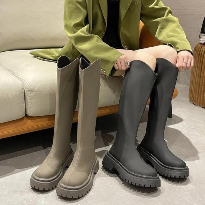 PINKEY P221 Sepatu Boots Kulit Sintetis Panjang wanita Fashion Sepatu Bot Setinggi Lutut Wanita Kare