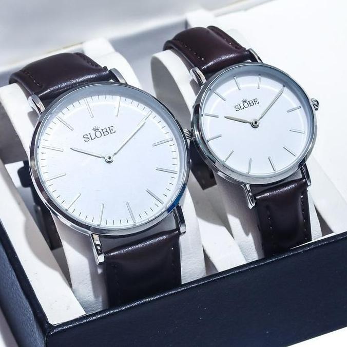 PROMO - JAM TANGAN COUPLE / PASANGAN SLOBE PETITE ORIGINAL SB-465 STRAP TALI KULIT CLASSIC FASHION  