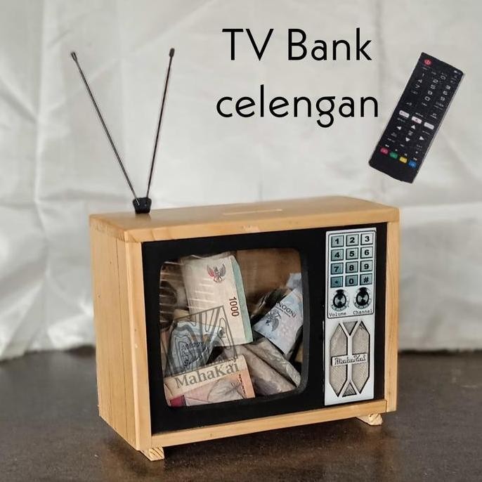 Celengan TV kayu jadul vintage television aesthetic hiasan dinding hadiah unik kotak kayu akrilik es