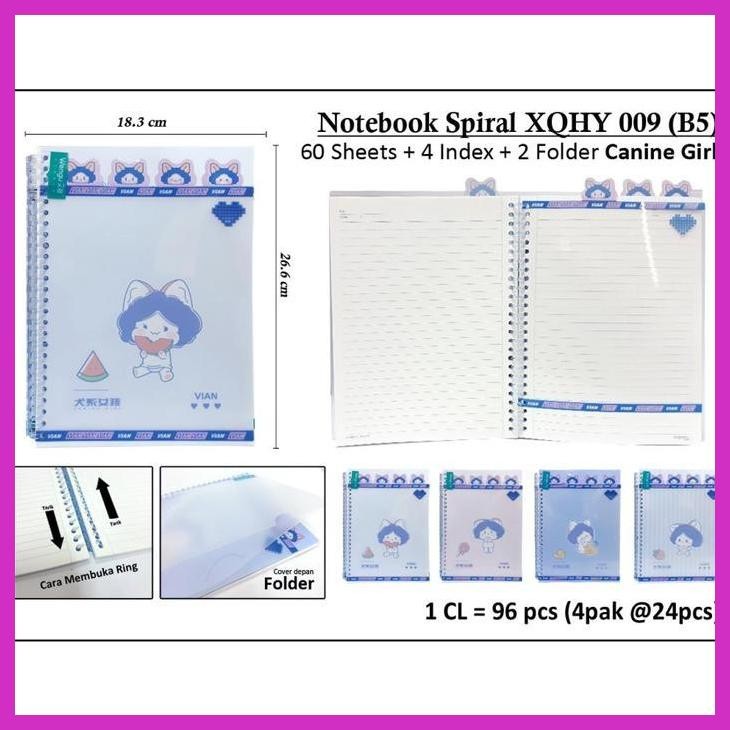 (SEKOLAH) MAP LOOSELEAF XQHY 09 WENGU VIAN KARAKTER B5 PEMBATAS ATAS PLUS SAKU RING BUKA ATAS BAWAH 