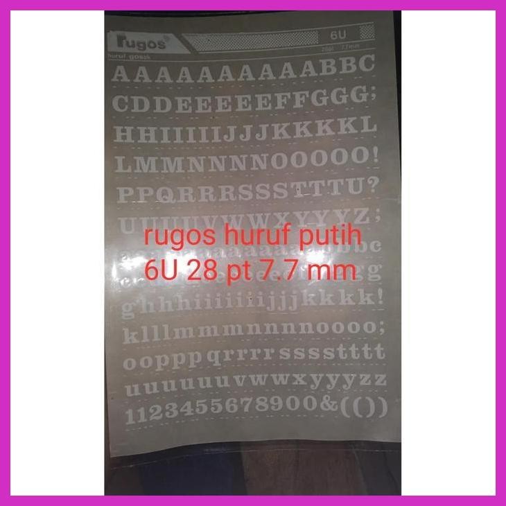 (SEKOLAH) RUGOS HURUF PUTIH / HITAM TIPE 6U  7.7 MM 28 PT LEMBARAN PRIVASI AMAN