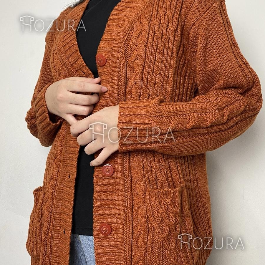Hozura Cardan Sweater Rajut Wanita Lanna Batta Cardan Rajut Jumbo Oversize Tebal Outer Wanita Sweate