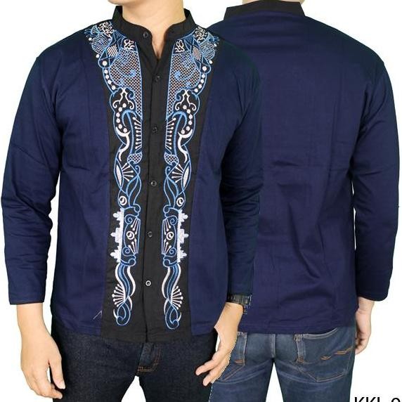 Baju Koko Pria Lengan Panjang Katun Biru Dongker Kkl 04