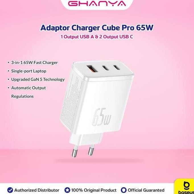 TERMURAH - Baseus Adaptor Charger Cube Pro 65W 2 Type C 2 USB 3 in 1 Super Fast Charging Kepala Adap