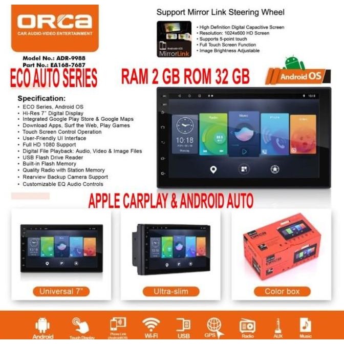 Android MOBIL ORCA 7 Inch ECO Auto Series RAM 2GB/ROM 32GB CARPLAY