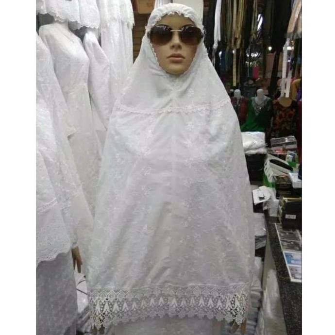 Promo Bergo Katun Jepang Renda Putih Panjang Super Perlengkapan Haji Umroh COD
