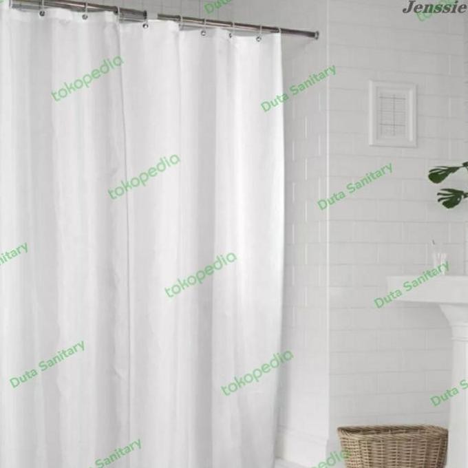 Shower Curtain 200X200 Textile/Shower Curtain Kain 200Cm/ Korden Putih