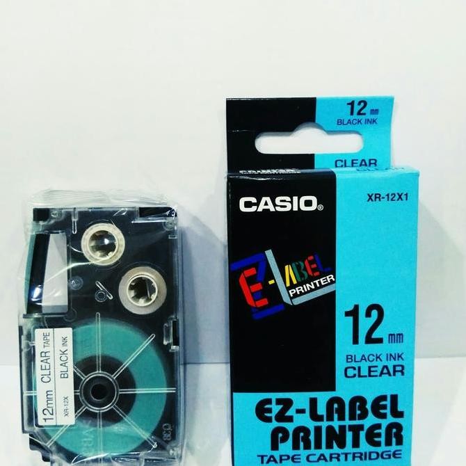 DR101>> original Casio ez-label printer tape 12mm 12 mm black on clear bening