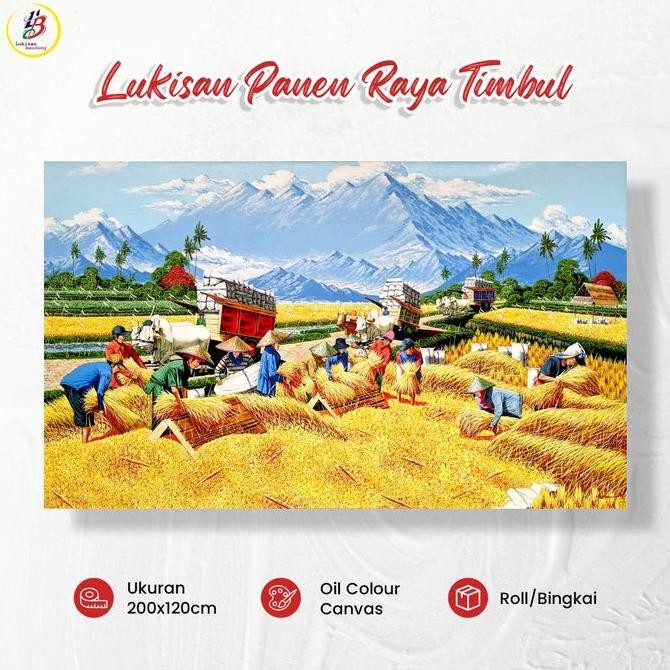 lukisan panen padi timbul | lukisan pemandangan | lukisan panen raya