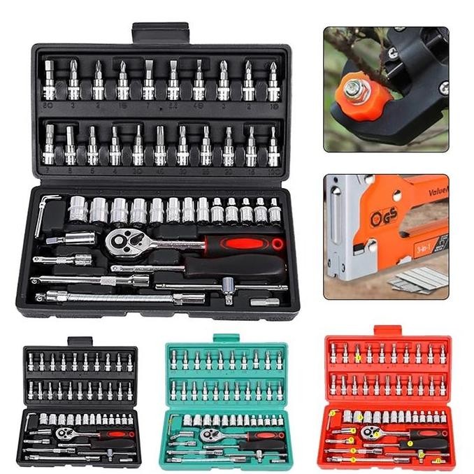 Set Kunci Socket 46 PCS full Set (1/4 ") Pas Ring L Motor Kunci/kunci l set  lengkap/kunci ring pas 