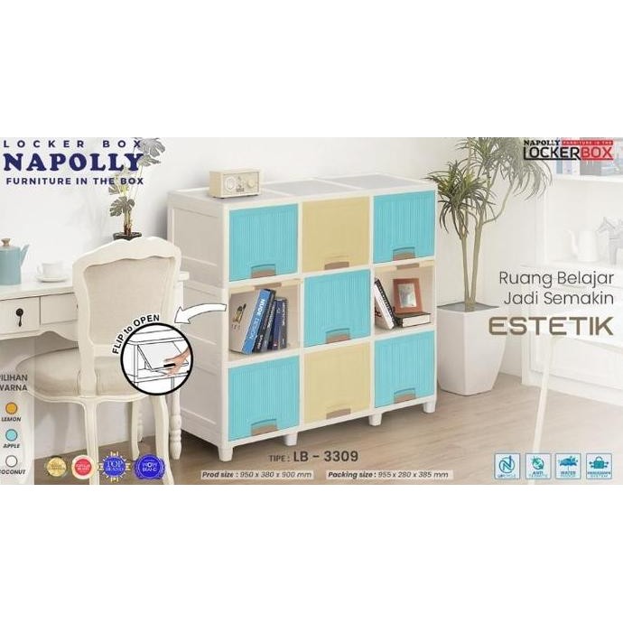 Promo Napolly Lemari Plastik Flip Pintu Sliding Triple 9 Pintu Susun 3 COD