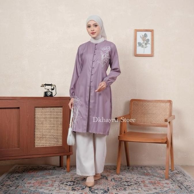 Nameera Tunik Bordir Pakaian Wanita Terbaru Tunik Bordir Bunga Atasan Tunik Wanita YS
