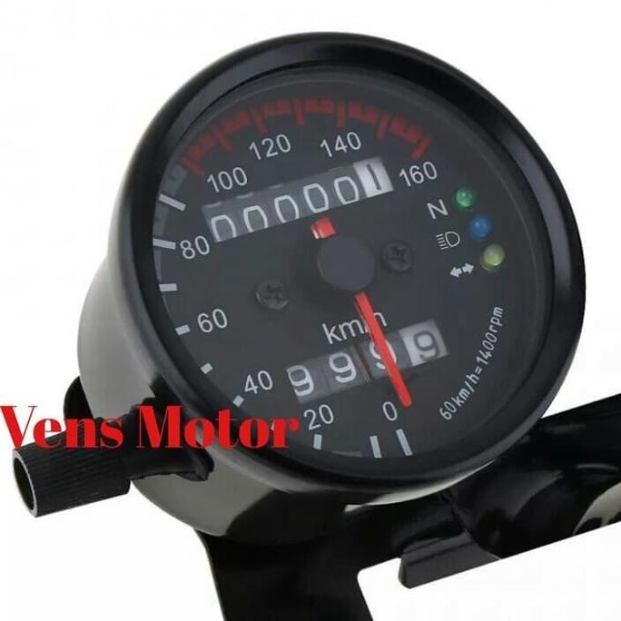 Speedometer Motor Universal Bulat Hitam/ Spidometer Motor Bulat Hitam